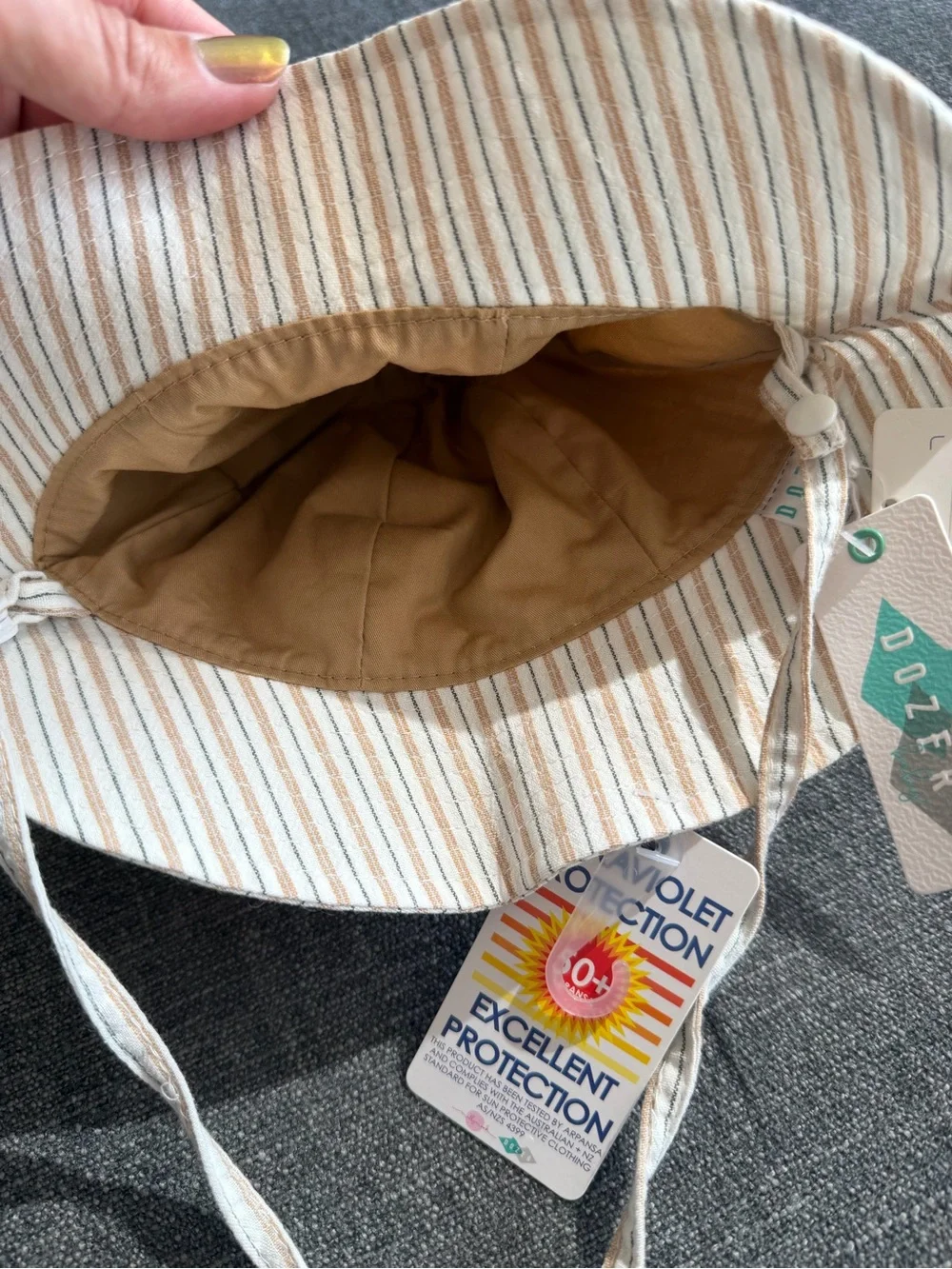 NWT Dozer floppy hat “Collier” oatmeal color size 0-12m 50+ UPF sun protection